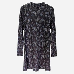 Y2K Floral Ribbed Mock Neck Midi Dress Vintage Size M